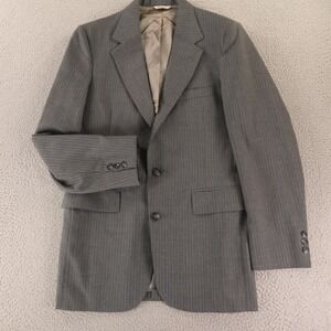 VTG Hopsack Jacket Mens S 37L Gray Pinstripe Polyester Wool Blazer 1/4 Lined USA